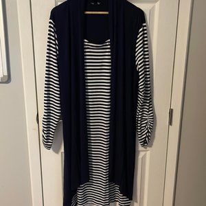 Blooming Rose Women Jacket Dress 3x Blue and White Attached Jacket